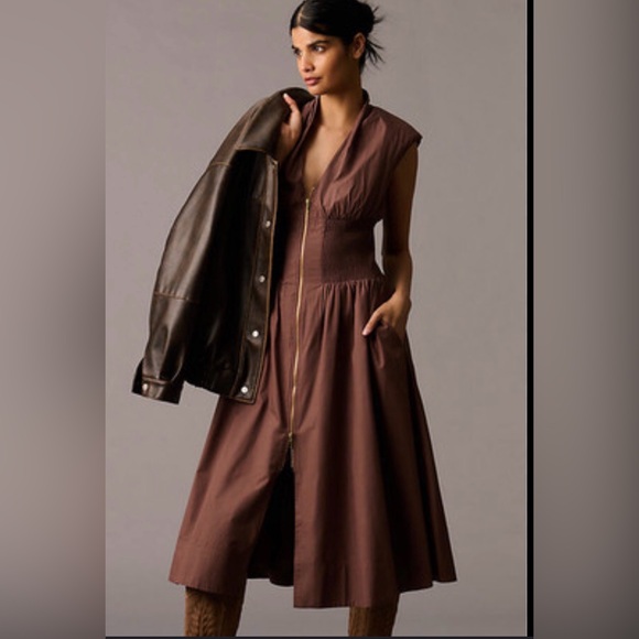 Anthropologie Dresses & Skirts - NWT Anthropologie Tommie Brown Cap Sleeve Maxi Dress with Zipper Front